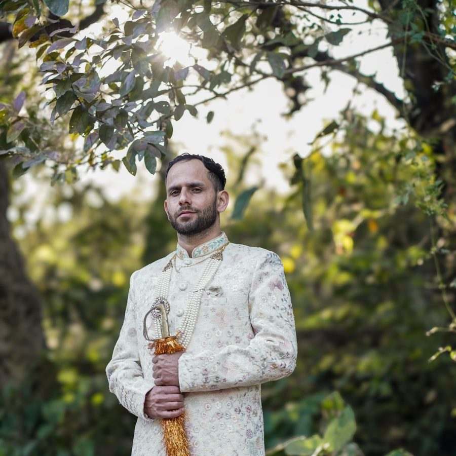 Hand-Embroidered Cream Panjabi